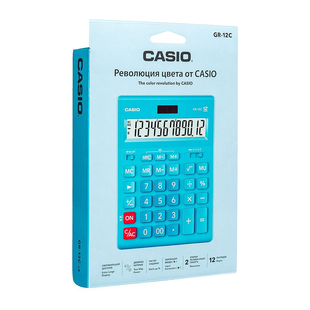 Калькулятор настольный Casio "GR-12", 12-разрядный, голубой - 2