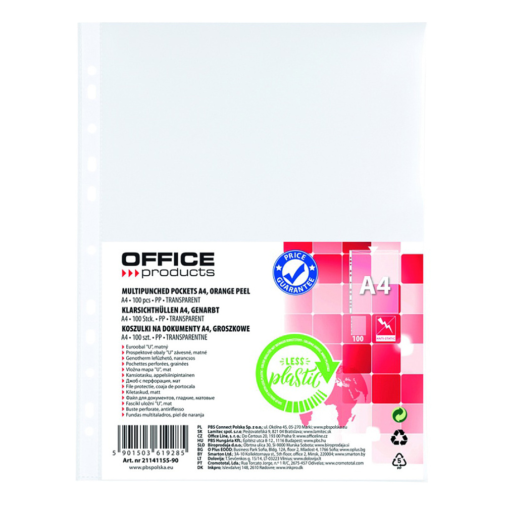 Файл (папка-карман) "Office products", A4, 100 шт, 30 мкм, прозрачный