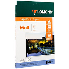 Фотобумага матовая для струйной фотопечати "Lomond", A4, 100 листов, 160 г/м2